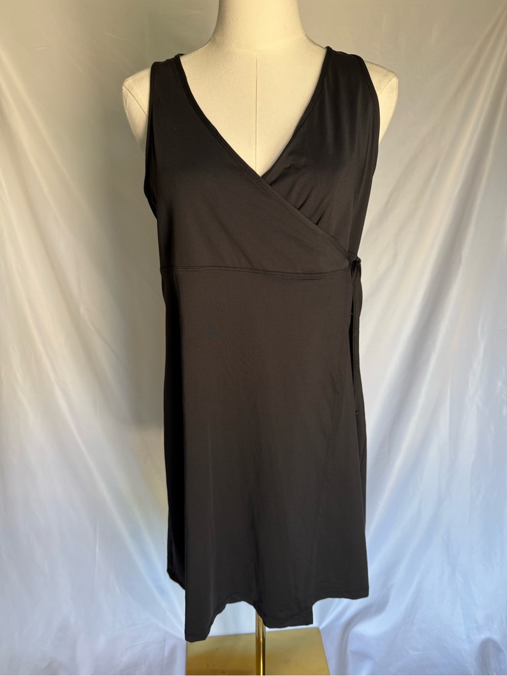 Vintage Athleta Made in USA Black True Wrap Dress Size Medium Sleeveless Mini